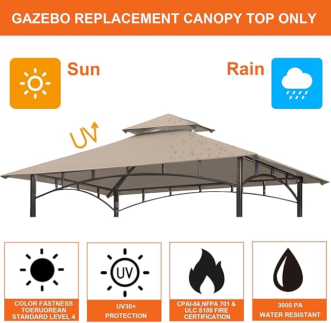 Eurmax USA High Performance Grill Gazebo Canopy Replacement Cover 5x8 BBQ Shelter Top（Beige