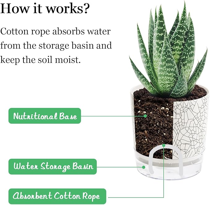 Self Watering Pots for Indoor Plants, Flower Pots, Self Watering Plant Pot-2pcs 4+5.3inch Crack Texture
