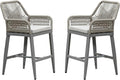 PURPLE LEAF Outdoor 24" Counter Height Bar Stools Chair Set of 2, All Weather Rattan and Aluminum Patio Bar Stool with Cushion for Indoor and Outdoor, Kitchen Island, Light Grey
