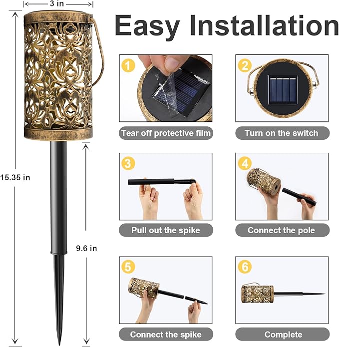 4 Pack Solar Pathway Lights Lights Outdoor, LED Solar Lantern Bright Metal Retro Waterproof, Outside Decorative Rose Hanging Lanterns Solar Powered for Path Lawn Patio Yard Walkway (Rose, 4 Pack)
