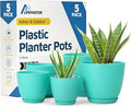 Lifemaster Planter Pots with Drainage Holes - Lightweight, Durable, and Space-Saving Pots for Indoor and Outdoor - Versatile Functionality, Simple Modern Design, Set of 5 Plastic Planter Pots - Aqua