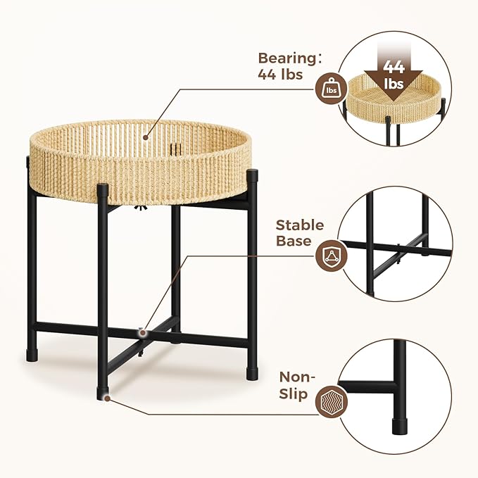 Bamworld Rattan Plant Stand Indoor Boho Plant Table for Large Plants Single Plant Stool Plant Holder for Living Room Bedroom