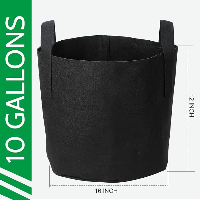 JERIA 12-Pack 10 Gallon Grow Bags, 300G Thickened Nonwoven Garden Pots,Heavy Duty Fabric Pots with Reinforced Handles