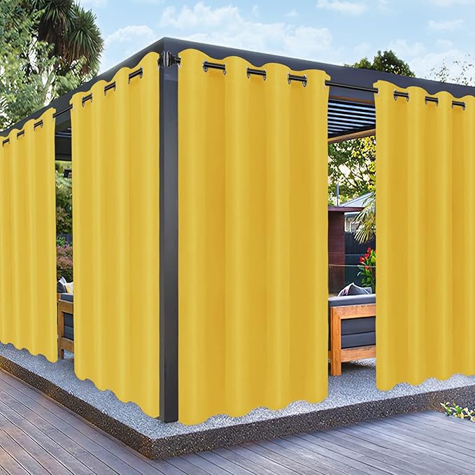 PureFit Outdoor Curtains for Patio Waterproof Weatherproof, UV Resistant Outside Curtains for Gazebo, Front Porch, Pergola, Sun Blocking Privacy Curtain, 52W x 95L inch, 1 Panel, Yellow