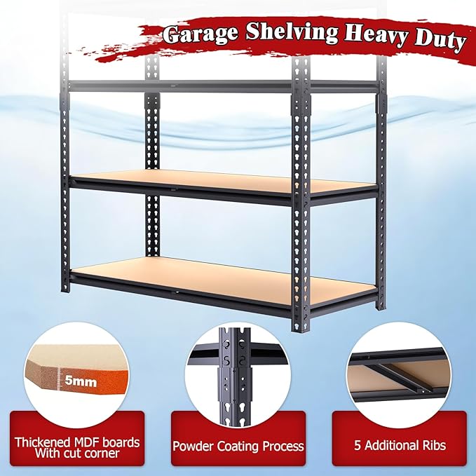Heavy Duty Garage Shelving,5-Tier Metal Storage Shelves,2400LBS Shelving Unit,Adjustable Shelving Rack, Standing Shelf Units for Garage Storage Warehouse,28''×12''×60'',2 Pack