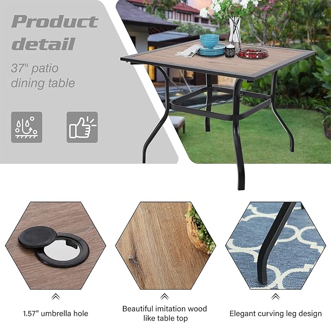 Sophia & William Patio Dining Set, 1 Square Wood Like Umbrella Table 37", 4 Swivel Chairs Furniture Set for Outdoor Garden Lawn Pool Easy to Care Weather Resistant
