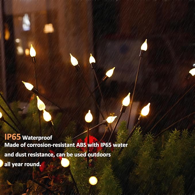 2 Pack Each 8 LEDs Solar Garden Lights Waterproof Outdoor Landscape Path Firefly Lights Single Spike Bulb Swaying Light Warm White