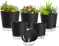 Plant Pots 4/5/5.5/6/6.5/7 Inch Self Watering Pots, 6 Pack Plastic Planters with Drainage Holes and Clear Saucers,Plastic Flower Pots,Nursery Planting Pot for Indoor Out Door Plants(Black)