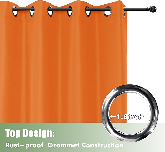 HolidayIdeas Outdoor Curtains for Patio Waterproof, 6 Panels - 54x95 Inches - Weatherproof Privacy Outsides Curtains for Cabana Porch Pergola, Sunlight & UV Blocking (Mecca Orange, Grommet Top)