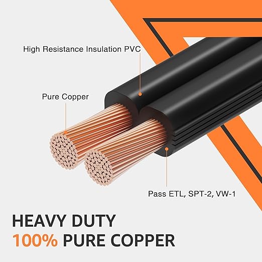 SUNVIE 12/2 Low Voltage Landscape Wire 250FT with Spool Outdoor Landscape Lighting Cable 12 Gauge 2 Conductors Low Voltage Wire for Landscaping Lights, ETL Listed, Pure Copper, Direct Burial