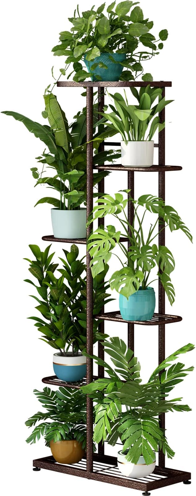 LINZINAR Plant Stand Metal 6 Tier 7 Potted Multiple Flower Pot Holder Shelf Indoor Outdoor Planter Display Shelving Unit for Patio Garden Corner Balcony Living Room Bronze
