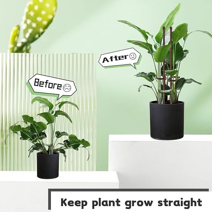 Plant Stakes 17inch &11inch SupKing 16Pcs Adjustable Flower Support Poles Orchid Sticks with Clips for Indoor Outdoor Garden Potted Tomato Rose Amaryllis Vegetables Comes with 20 Ties (Brown)