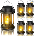 Solar Lantern Outdoor & Indoor Use – Hanging Solar Lights with Realistic Flickering Flameless Candle, Weatherproof for Gardens, Patios, Trees, and Lawns (Black, 4 Pack)