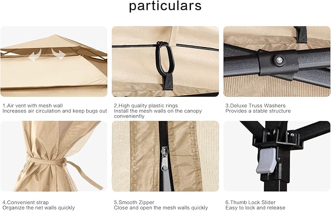 COOSHADE 11x11Ft Easy Pop Up Gazebo Tent Instant Outdoor Canopy Shelter with Mosquito Netting Walls(Khaki)