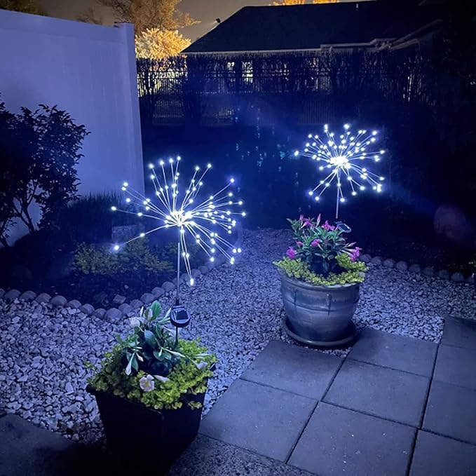 JJGoo Solar Firework Lights, 2 Pack 180 LEDs 2 Lighting Modes Solar Lights Outdoor Waterproof for Garden Patio Walkway Pathway Party Wedding Christmas Decorative - Cool White