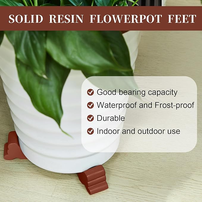 Kigeli 6 Pcs Resin Garden Pot Feet for Outdoor Planters 3 Inch Long 1.5 Inch Tall Flower Handmade Elevator Plant Feet Frost Proof Lifter for 14-20 in Pot(Brown)