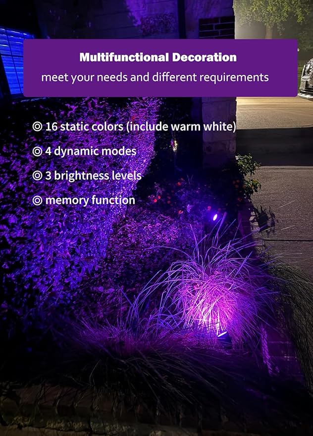 Elenora Christmas Spotlights Outdoor, All-in-ONE RGBW Halloween Spot Lights with Remote, 6W 24V Plug-in Color Changing Low Voltage Landscape Lighting Kit with IP65 Waterproof for Yard Garden, 4 Pack