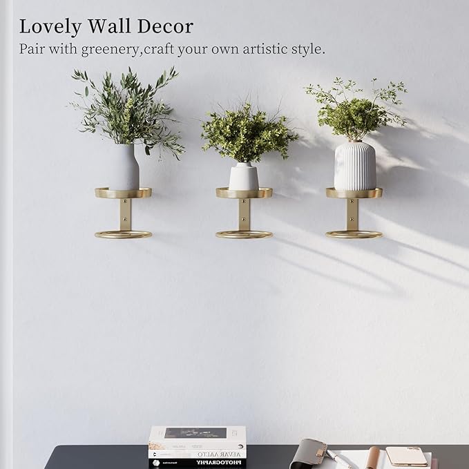 Metal Wall Planters Mid Century Modern Floating Shelves for Indoor Hanging Plants, Space-Saving Vertical Garden for Home & Office 3 Pack Gold