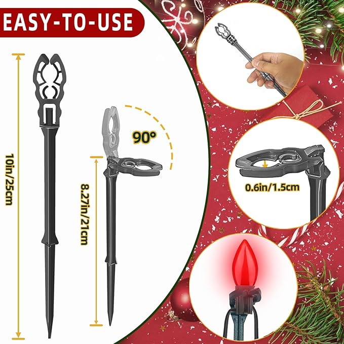 50 Pack Christmas Light Stakes 8.5"-10" for C7 and C9 String Lights,Outdoor Light Stakes, Garden, Lawn, Pathway, Patio, Path, Walkway, Christmas Decoration