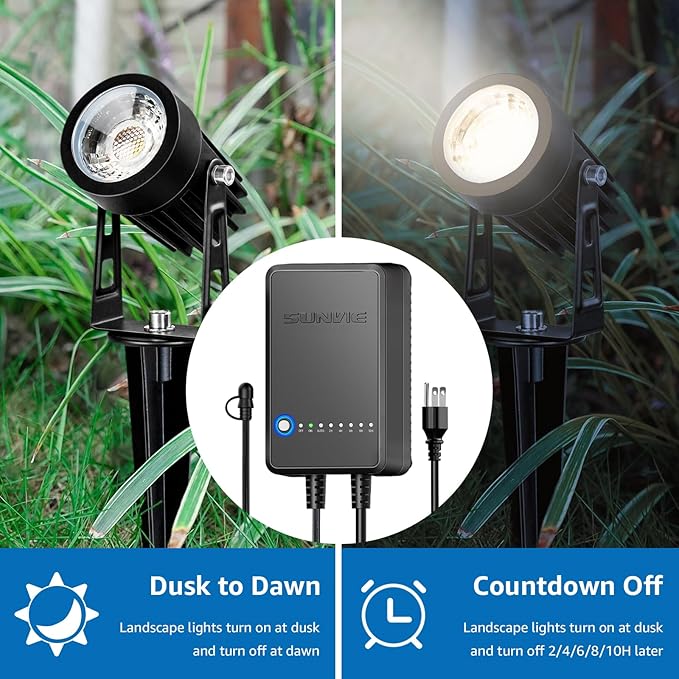 SUNVIE All-In-One LED Landscape Lighting Kit, 8-Pack Low Voltage Landscape Lights with Transformer and 65FT UL-Listed Wire, 3000K Waterproof Outdoor Uplights with Connectors for Yard House Garden Tree