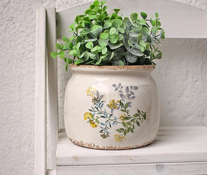 Pots for Plant, Cottage Rustic Clay Ceramic Tabletop Flower Pots, 6.29'' Plant Pots Indoor with Drainage, Sage Yellow Vase & Planters, Farmhouse Home & House Decor, Gifts for Mom