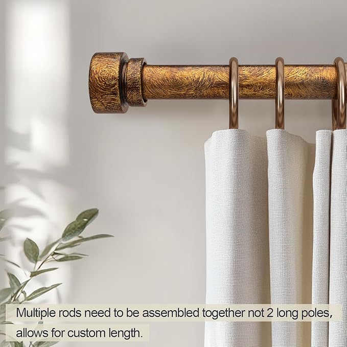 2 Pack Retro Gold Curtain Rods Set for Windows 66 to 120 Inches Adjustable Length Heavy Duty 1" Diameter Window Curtain Rod with Decorative Finials for Outdoor Bedroom Kitchen Living Room Farmhouse