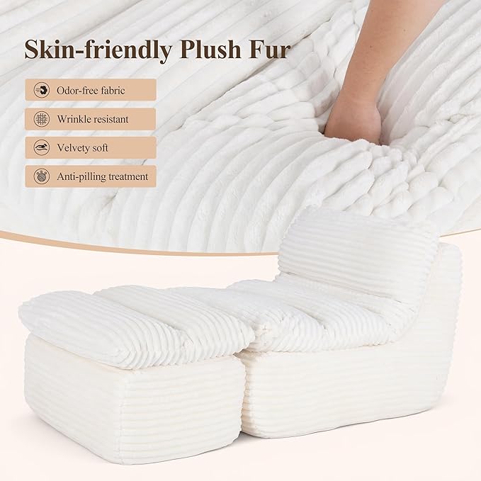 Boneless Chaise Lounge Chair Indoor, Adult Bean Bag Chair with Compressed Memory Foam, Comfy Back Support Sofa Bed Couch for Living Room Bedroom Office Apartment, No Assembly
