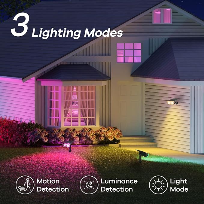 Linkind Smart Solar Lights Outdoor SL5 with Motion Sensor, APP Control Color Changing Solar Spot Lights Outdoor, St. Patrick's Day Decorations, IP65 Landscape Lighting for Yard, Garden, Path(6 Pack)