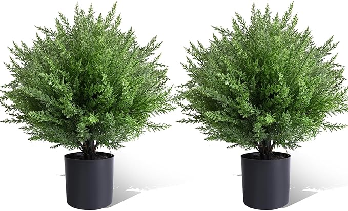 Artificial Topiary Bushes for Outdoors with Spike, Boxwood Ball Fake Shrubs UV Resistant Faux Plants for Indoor Outdoor Fall Thanksgiving Halloween Decor (Heart Crpress Topiary with Pot-2 Pack)