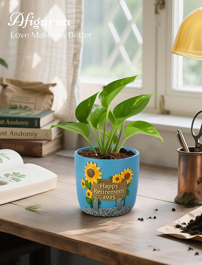 Retirement Gift for Woman: Happy Retirement Gift 2025 - Hand-Painted Plant Pot for Unique Retired Gifts or Retirement Party Decorations - Succulent Planter with Drainage 5.3 inch