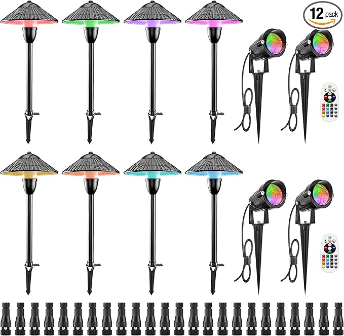 ZUCKEO RGB Color Changing Landscape Lights Low Voltage Pathway Lights 12V 24V Multi-Color LED Landscape Light Kit Waterproof for Yard Garden Path Christmas Decoration(12Pack)