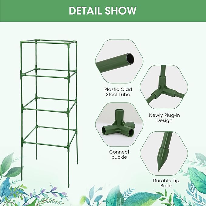 MQUPIN Tomato Cages,4 Packs Square Tomato Cage for Garden Plant Support,41 * 15 * 15in Heavy Duty Steel Plant Tower Stakes Trellis for Climbing Vegetables Flowers Fruits
