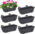 CADUKE Railing Planter Boxes 6 PCS, Planter Boxes with Adjustable Bracket, Deck Rail Planters for Outdoor Plants, Flower Pots for Balcony Garden Decor, Gray