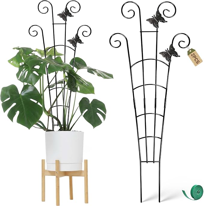 COOMIN 30'' Monstera Plant Support Outdoor, Metal Expandable Plant Supports for Indoor Plants, 2P Garden Trellis for Climbing Plants Indoor - Ivy, Pothos, Philodendron, Hoya