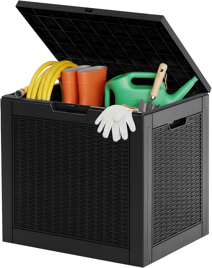 NEWBULIG 31 Gallon Deck Box, Weatherproof Resin Lockable Outdoor Storage for Secure Package Deliveries and Indoor Storage in Garden or Patio, Backyard