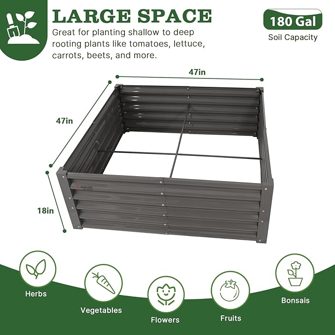 A ANLEOLIFE 4X4X1.5 ft Galvanized Raised Garden Beds Outdoor, Square Metal Planter Box for Planting Vegetables Flowers Herb, Anti-Rust & Easy-Setup, Quartz Grey