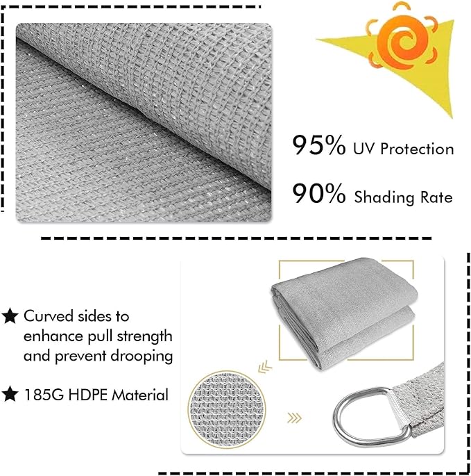 KANAGAWA Sun Shade Sail Curved 24'X24' Grey Rectangle Outdoor Shade Cover UV Blovk Canopy for Patio Garden Backyard Heavy Duty Permeable 185GSM (We Make Custom Size)