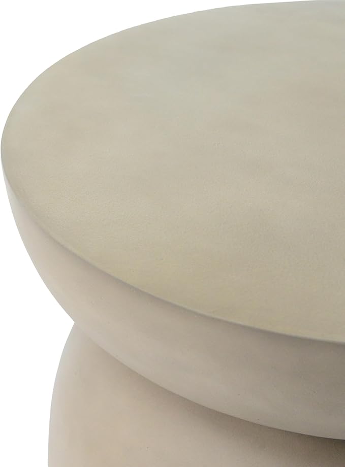 Christopher Knight Home Stela Patio Lightweight Concrete Drum Side Table, Outdoor MGO End Table, Coffee Table for Chat Set, Round Top Cement for Outside, Garden, Poolside, Light Grey