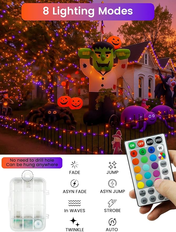RGB Color Changing 33Ft 100LED St. Patrick's Day Fairy Lights Battery Operated, Waterproof String Lights USB Powered with Timer for Indoor & Outdoor, 18 Colors & Multicolor for Bedroom Christmas Decor