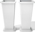 FENCY Set of 2 Tall Planters for Outdoor Plants, 24 Inch Large Tapered Pots with Drainage Trays, Weather-Resistant Plastic Plant Containers for Patio, Porch, Garden, Front Door Decor,White, Striped