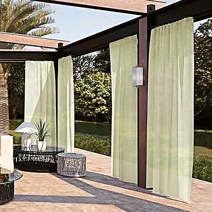 SpaceDresser Waterproof Outdoor Sheer Curtains for Patio - 2 Panels Rod Pocket Indoor Voile Sheer Curtain for Living Room,52W x 84L inch, Sage Green