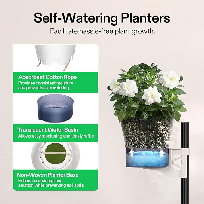 VIVOSUN Metal Plant Stand, 6-Tier Tall Vertical Planter Tower with Self-Watering Planters, Modular Shelf for Indoor & Outdoor Use