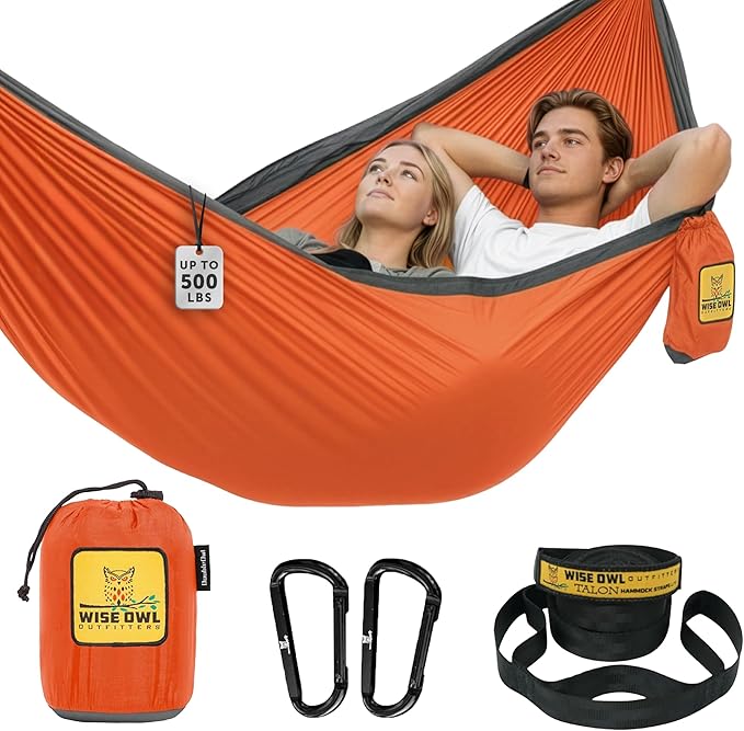 Wise Owl Outfitters Camping Hammock – 500lbs Portable Hammock with Tree Straps - Travel, Backpacking, Hiking, Outdoors Camping Gear - Single or Double