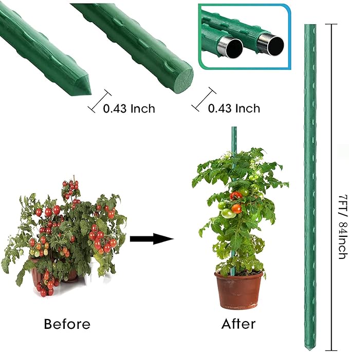 7Feet Garden Stakes Sturdy Plant Sticks Support Tomato Stakes for Vegetable Pack of 20