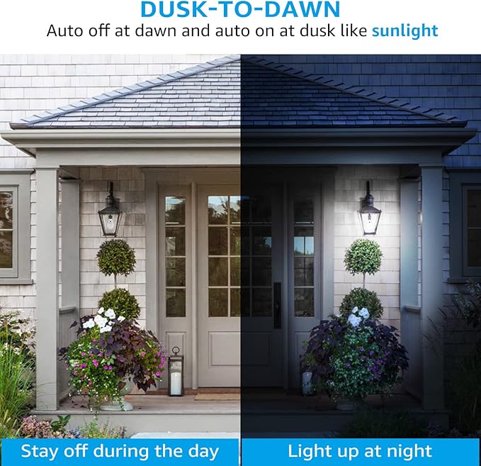 TORCHSTAR Dusk to Dawn Light Bulbs Outdoor, Sensor A19 LED Light Bulb, Auto on/Off Photocell Automatic for Outdoor Lighting, UL FCC DOE, 5000K, Pack of 4