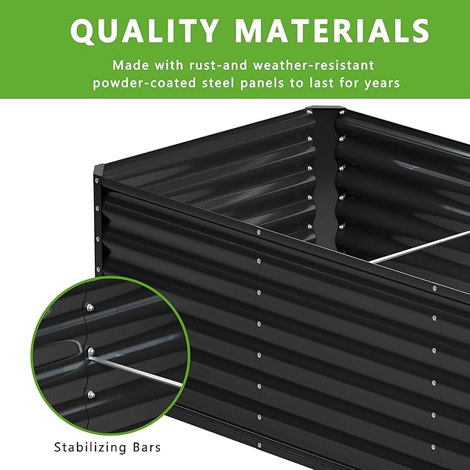 2PCS 8x4x1FT Galvanized Raised Garden Bed,Planter Raised Beds-Metal Garden Box,Large Plant for Outdoor Planting, Vegetables Bed，Flower,herb-Black