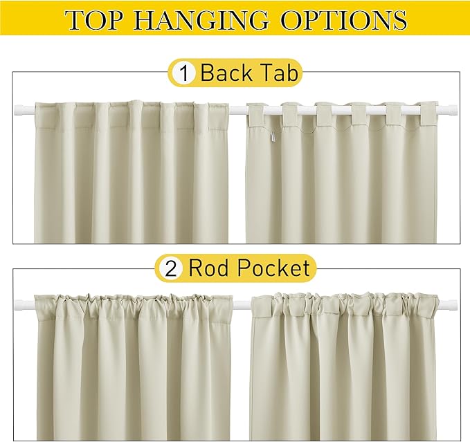 NICETOWN 2 Panels Outdoor Curtains Waterproof Pocket & Back Tab on Top & Bottom, Thermal Insulated Windproof Sun Blocking Outside Privacy Drapes for Patio with Fixed Rope, W52 x L95, Beige