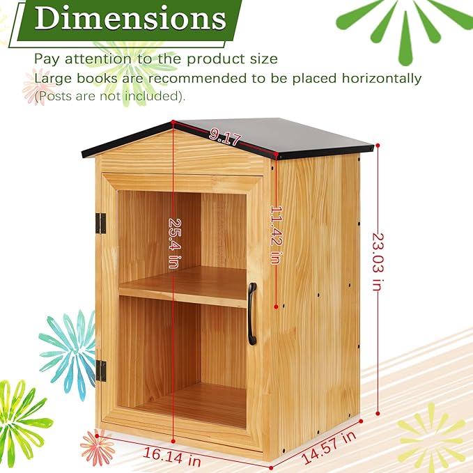 Outdoor Library Outdoor Book Box Storage Wooden Cabinet Little Literature Box for Neighborhoods Community and Schools Sharing Books, Flyers, Newspapers, Food and Art(C)