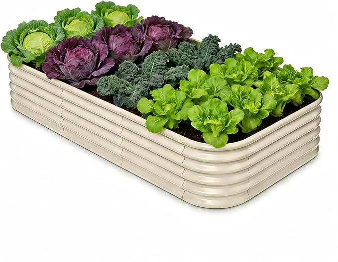 Galvanized Raised Garden Bed 8x4x1.5 ft, 18" Tall Metal Planter for Outdoor Plants Vegetable Herb Leafy Green, Modular Raised Flower Bed with Rust Resistant Coating - Sand Beige