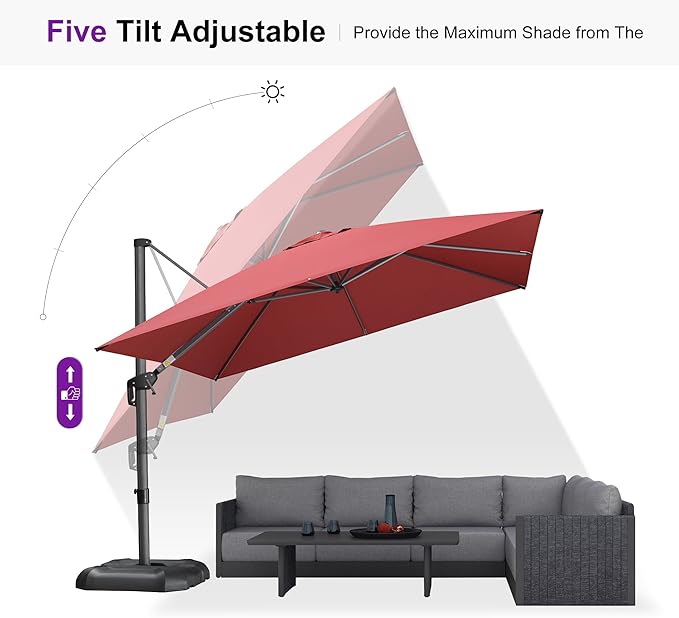 PURPLE LEAF 10 Feet Square Cantilever Umbrella Patio Umbrella with Base Outdoor Umbrella Aluminum Offset with 360-degree Rotation for Garden Deck Pool Patio Terra